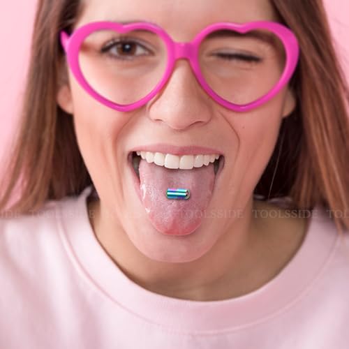 TOOLSSIDE 3 pcs Vibrating Tongue Rings - Tongue Piercing Jewelry, Stainless Steel Tongue Rings, Vibrating Tongue Piercing 14g, Tongue Ring Piercing Kit2