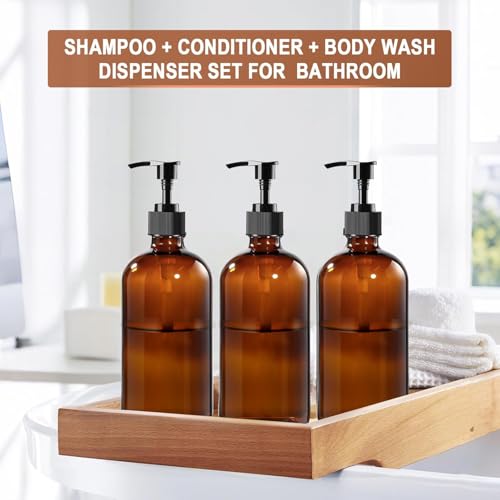 BPFY 4 Pack 16 oz Amber Glass Bottles with Pumps for Shampoo, Essential Oils, Cleaning Products, Lotions, Aromatherapy Oil, Pump Bottles, Refillable Containers with Cap, 8 Chalk Labels, 1 Pen by BPFY - Image 5
