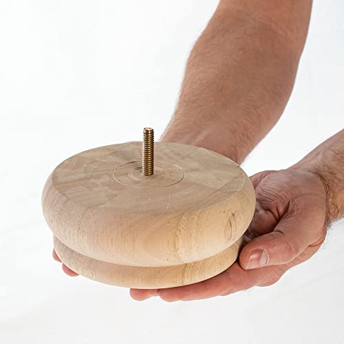 Architectural Products By Outwater Bun31-Un 2 In. X 5-1/2 In. Unfinished Solid Hardwood Round Bun Foot 4 Pack With 4 Free Insert Nuts And Drill Bit #TOP5