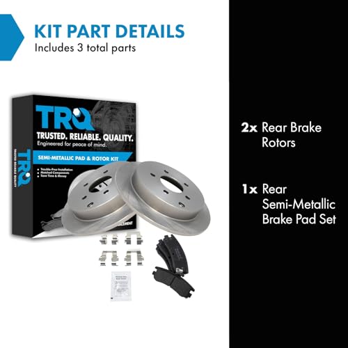 Image of TRQ Rear Brake Pad and Rotor Set Semi Metallic Solid Rotors | For 2002-2007 Buick Rendezvous 2002-2004 Chevrolet Venture Oldsmobile Silhouette 2001-2005 Pontiac Aztek 2002-2005 Montana