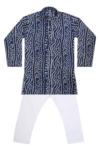 Image of TinySteps Traditional Bandhani Print Kids Festive Ethnic Wear Boys Cotton Kurta Pajama Set
