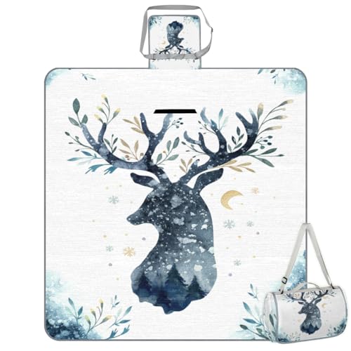 Shimoshe Picnic Blankets 57”x 59”, Abstract Art Deer Waterproof Sandproof Picnic Mat Lightweight Foldable Beach Blanket for Camping Park Grass Beach Outdoor Blanket