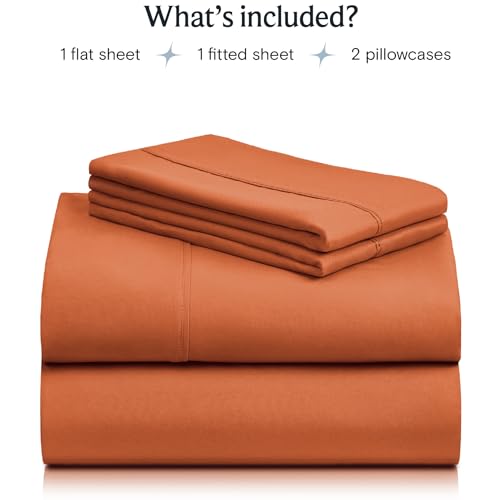 Image of LuxClub 4 PC Sheet Sheets Deep Pockets 18 inch Eco Friendly Wrinkle Free-Kids-Fitted Sheets Machine Washable Hotel Bedding Silky Soft - Autumn Orange Twin