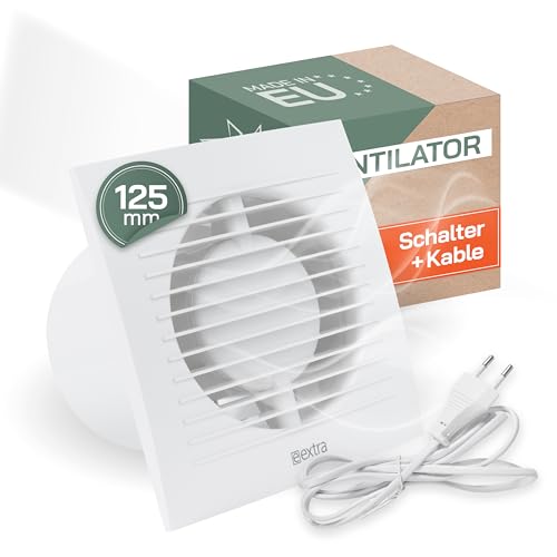 Vent Systems Badlüfter 125mm - Wasserdicht Badventilator mit Kabel und Stecker - IPX4 36dB 16W 150m³/h Wandmontage - Geräuscharmer Energieeffizienter Abluftventilator für Küche und Bad