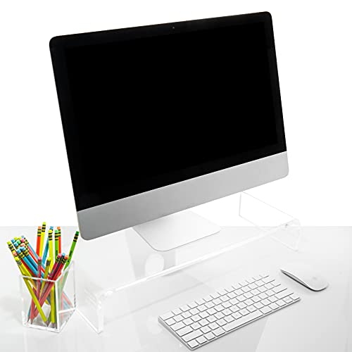 Monitorständer aus Acryl mit passendem Stifthalter, Laptop-Ständer für Zuhause, Büro und Arbeit Computer-Schreibtisch-Erhöhung mit Tastatur-Aufbewahrung für LCD-/LED-TV-Bildschirme (transparent) Cover