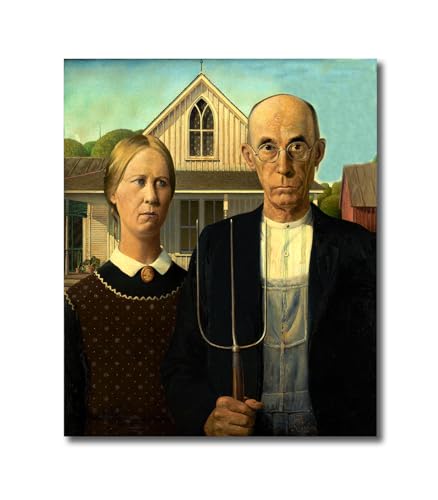 Image of Sikhash Grant Wood Canvas Paintings American Gothic Realism Art | Famous Artist Collection for Modern Home Decor | 23x19 Inches Unframed