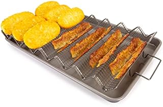 EaZy MealZ Bacon Rack & Tray Set | Specialty Tray and Grease Catcher | Even Cooking | Non-Stick | Healthy Cooking | Durable Material | Customized Cooking Experience (Large, Gray)