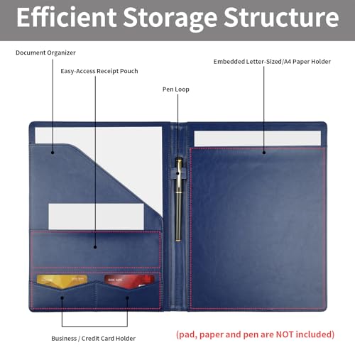 Image of Professional Padfolio Portfolio Binder, Faux Leather, Blue