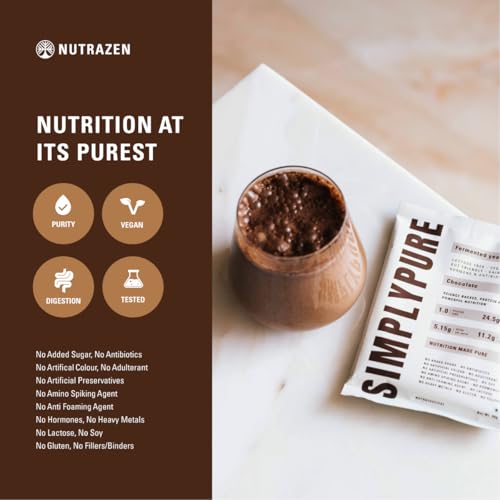Image of SimplyPure Fermented Yeast Protein Powder 1kg - Chocolate | 24.5g Protein per Serving | PDCAAS 1.0 Complete Protein | Vegan, Lactose Free, Dairy Free | Gut Friendly with Probiotics & Digestive Enzymes | No Sugar, No Soy