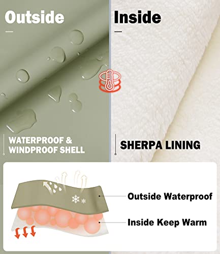 Image of SOLOCOTE Kids Rain Jacket Hooded Lined Rubber RainCoats for Girls Boys Waterproof Windproof SLN2256-Khaki Green-8Y