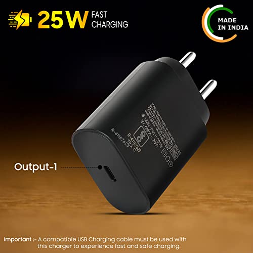 Image of ZYBUX 25W Super Fast Usb Type C Pd Wall Charger Adapter Compatible For Samsung Galaxy F54 5G,A14 5G,M53 5G,F23 5G,M14 5G,F14 5G,M33 5G,A34 5G,A54 5G Fast Travel Adapter-Black [25 Watt]