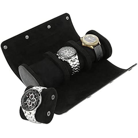 Asvert 3 Slots Watch Box Travel Bag 3 Slots Watch Roll Retro PU Leather Watch Case Watches Accessories Black Portable Jewellery Organiser Jewellery Storage Box Watch Box Cover