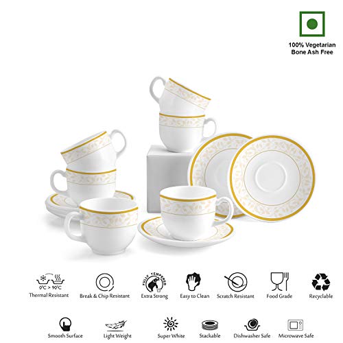 Image of Cello Divine Copa Saucer Amber Gold 16CL Cup Regular, 6Pc, White