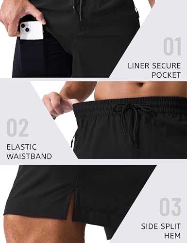 MAGCOMSEN Men's Swim Trunks with Compression Liner 9" Quick Dry Beach Shorts with Zipper Pockets4