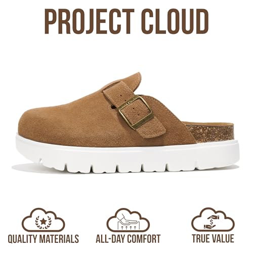Image of Project Cloud 100% Genuine Leather Platform Clogs for Women Footwear - Memory Foam Arch Support Cork Footbed Casual Shoes & Mules for Women 2026 (Benton Chunky)