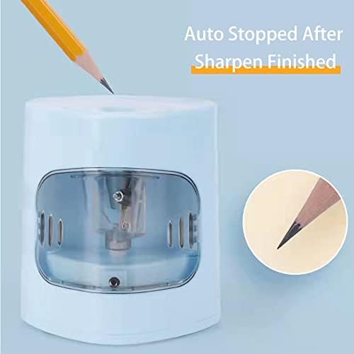 Electric Pencil Sharpener Mains Power JIJICZ 6-8mm USB and Battery Operated Heavy Duty Small Automatic Pencil Sharpener with Container for Kids, Artist, Student, USB Cable Not Included, Blue