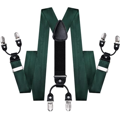 Image of Hi-Tie Men Suspender Bowtie Set Suspenders Pre-tied Bow Tie Pocket Square Cufflinks Adjustable Y Shape 6 Clips Braces Tuxedo