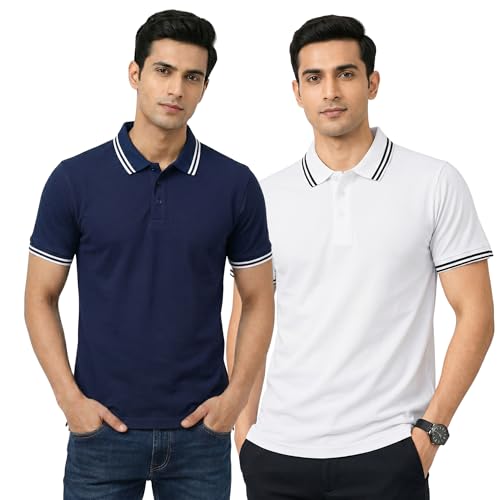 Image of Hangout Hub Hybrid Men's Polycotton Polo T-Shirt | Solid Finish | 260 GSM Premium Fabric | Half Sleeve Collared Neck | Regular Fit | Casual & Office Wear | Set of 1, 2 & 3