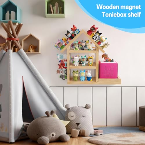 Haus-Form Tonies Regal, Geeignet für TonieBox 1 und TonieBox 2 Große Tonie Magnetisches Regal Kiefer Holz Wandregal für 70-80 Tonies Figuren Organisator Lagerung Toni Anzeige Regale Mädchen und Junge