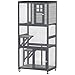 Upgraded Outdoor Cat Enclosure with 3 Perches, Wheels & Lockable Doors - Weatherproof Large Cat Cage for Indoor/Outdoor Use - Dark Gray/Light Gray/Black Fir Wood & Steel Cat House (36