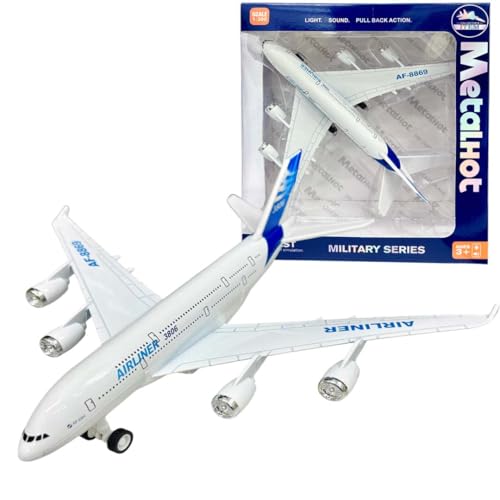 Image of Breatoi ! 1:300 Scale Die-Cast Airliner Model - Pullback Plane With Lights & Sounds | Realistic Aircraft Collectible, White