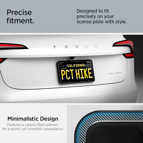 Image of Spigen Car License Plate Frame Holder - 1 Pack with Screws&Installation Kit | [Rattle Proof and Weather Proof] Designed for New Tesla Model Y Juniper L, Model 3 /Y /S /X /Cybertruck & All Cars