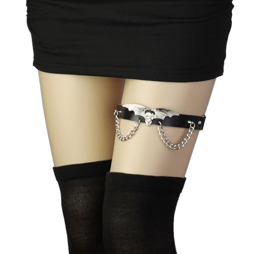 Alisikee 2Pcs Adjustable Skull Bat Wing Leg Garter thumb #1