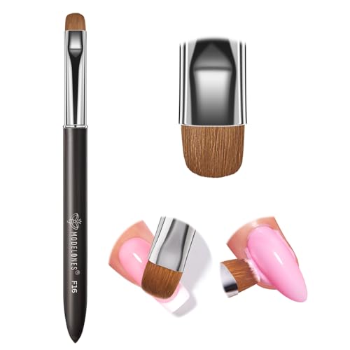 Image of Modelones French Tip Nail Brush Size 16, Kolinsky French Tip Tool Clean Up Nail Art Brushes for Detail Cuticle Sidewall Builder Poly Gel Polish Brush Nail Design Salon DIY