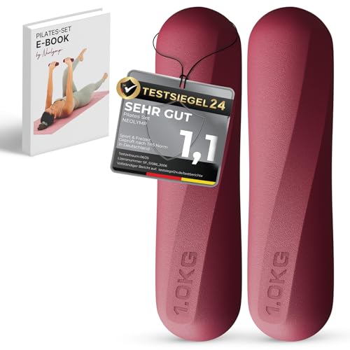 NEOLYMP Pilates Hanteln 1kg rutschfestes Silikon Hantelset ergonomische Kurzhanteln 2er Set für Pilates Yoga & Home Workout kleine Hanteln für Frauen (Berry)