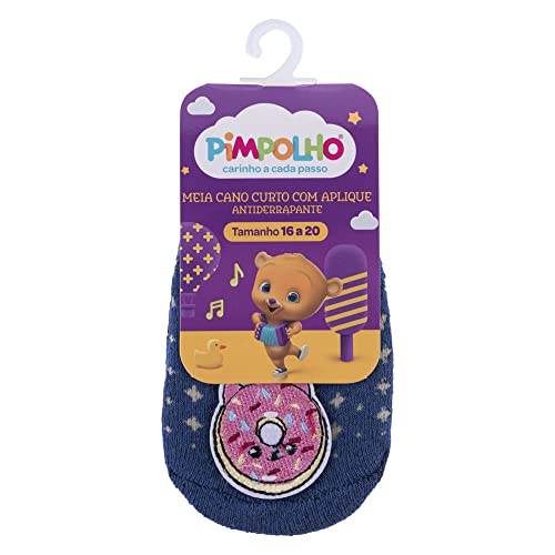 Pimpolho Meia8633, Meia Cano Curto Aplique 16 20 Feminino Bebê Meninas, Cinza/Rosa, 9-12 Meses