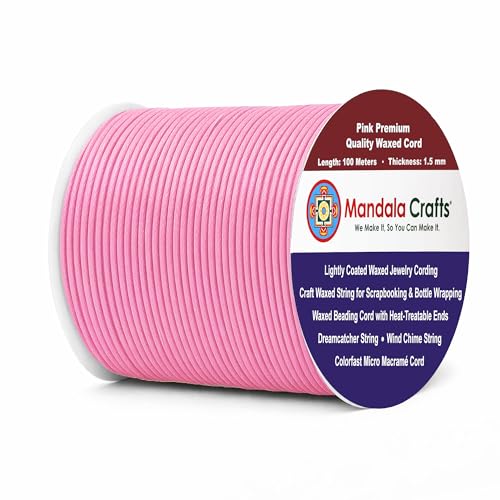 Mandala Crafts 1.5mm Pink Waxed Cord, Jewelry Making, 109 Yard