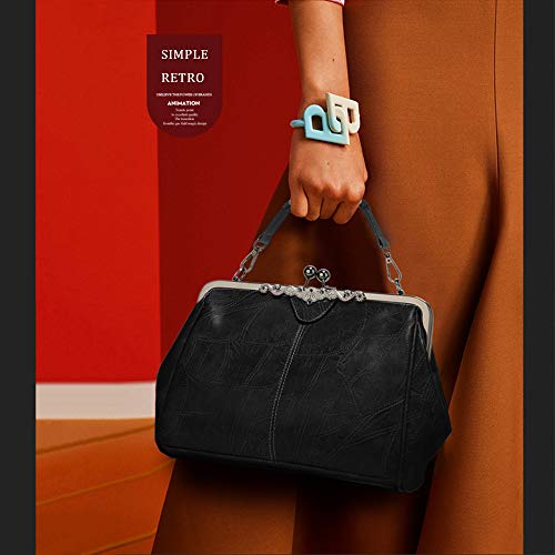 Image of Segater Women Retro Hollow Oil Wax PU Leather Handbag Kiss Lock Crossbody Purse Vintage Messenger Bag Tote