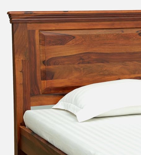 Image of Solid Sheesham Wood Queen Size Bed | Modern Queen Bed with - Storage, for Bedroom,Living Room | Colour Brown | (Brown16)