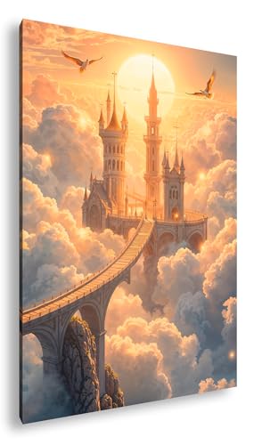 Tableau château dans les nuages 90x60 cm impression art XXL sur toile