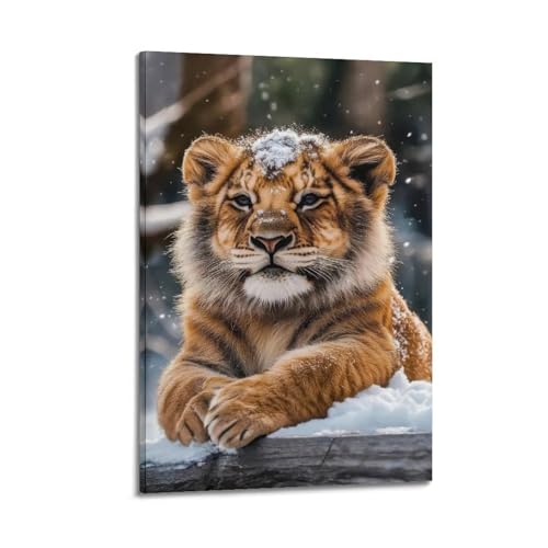 Poster animal tigre dans la neige WIZIGM - Toile déco esthétique 20 x 30 cm
