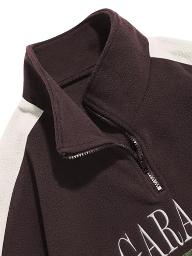 ZAFUL Mens Graphic Fleece Sweatshirts Quarter Zip Pullover Sweatshirt Letter Embroidered Oversized Vintage Hoodie Top4