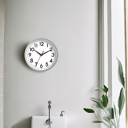 Image of DAXSMY Wall Clock Modern Battery Operated 10 Inch Simpel Silent Non Ticking Decorative for Kitchen Office Outdoor Bedroom Living Room School Classroom(Silver)