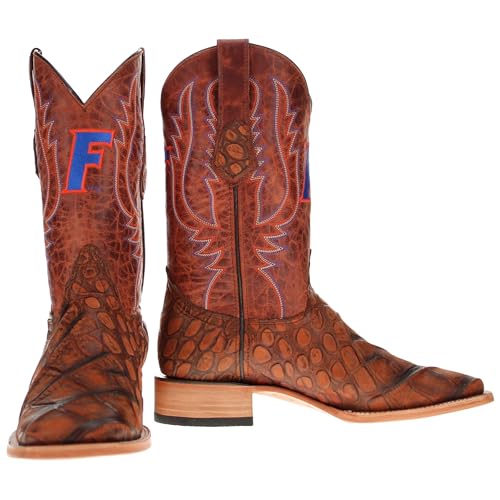 Image of Vaccari Men's Cooper Genuine Exotic Print Leather & NCAA League Embroidery Broad Square Toe Cowboy Boots