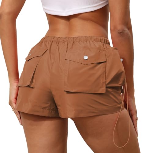 FMEYOA Short feminino de caminhada de cintura alta, secagem rápida, leve, com bolsos, shorts atlétic
