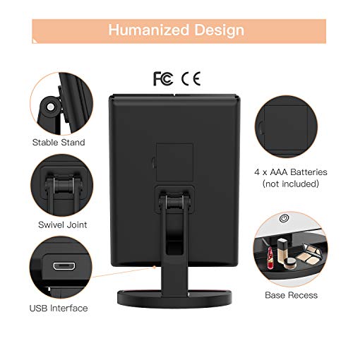 BESTOPE Makeup Mirror Magnification Vanity Make up Mirror 21 LED Lights Tri-Fold Mirrors (Black)