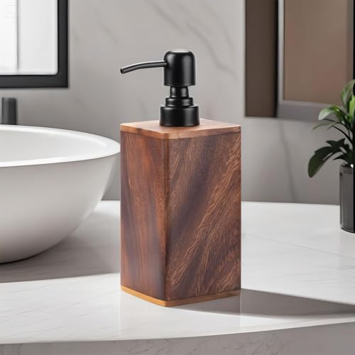 Image of Solid Wood Soap Dispenser for Bathroom,Kitchen -Wooden Refillable Hand Soap Pump, Lotion Dispenser, Bathroom Accessories, Wood Lotion Container (14oz /400ml)