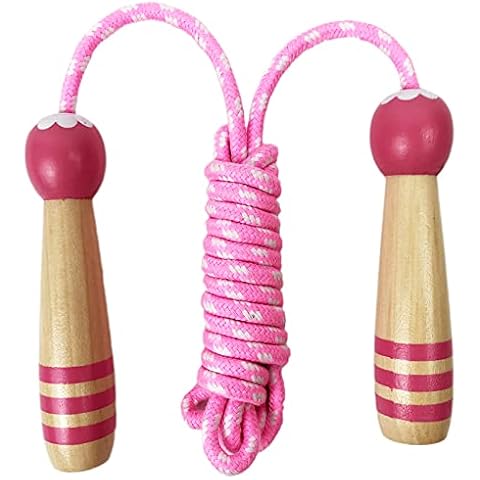 Jump Rope Adjustable with Wooden Handle and Woven Cotton for Girls Boys, Skipping Rope Adult Fitness Exercise Fat burning Gym Training for Men Women Kids(pink) Cover