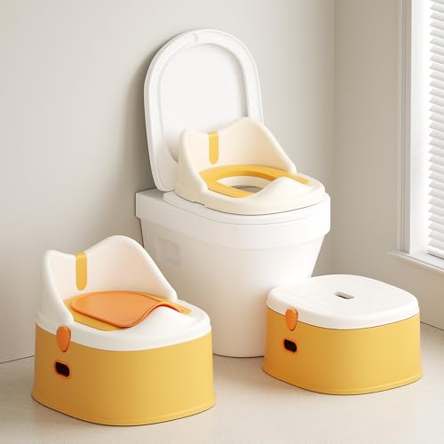 Image of 3-in-1 Toddler Potty Training Toilet for Boys and Girls with Soft Cushion Multi-use Baby Potty Chair for Toddlers 1-3 Training Potty Seat Toddler Toilet Baby Potty Training Seat with Step Stool