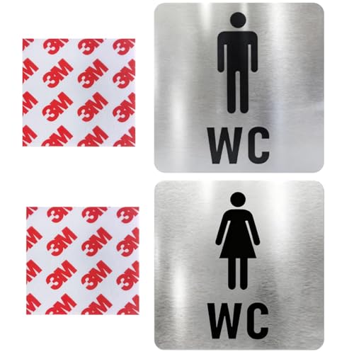 LifgWas 2PCS Ensemble de Plaques de Porte Toilettes en Acier Inoxydable, 12x12cm Pictogrammes Homme Femme WC avec Adhésif Fort, Signalétique Durables pour...