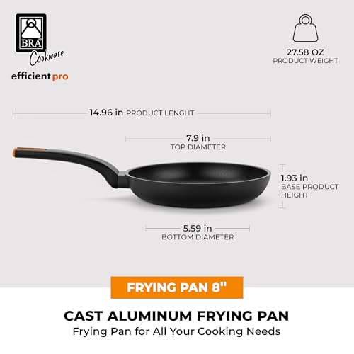Image of BRA COOKWARE Efficient Pro Nonstick Frying Pan | 8 inches Cast Aluminum Skillet | 3-Layer Scratch Resistant Coating Frypan | PFOA Free | All Cooktops Frying Skillet | Heat-Resistant Handle