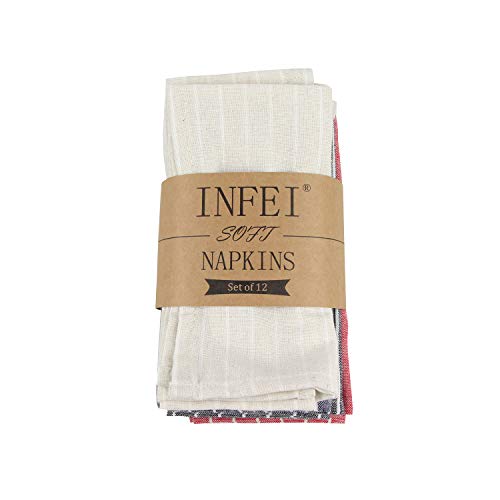 INFEI - Servilletas de tela de lino y algodón con rayas blancas suaves, juego de 12 (40 x 30 cm), para eventos y uso doméstico (multicolor)
