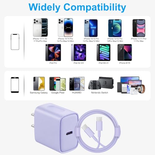 Image of iPhone 17 16 15 Charger Fast Charging 10FT - 20W USB C Charger Block