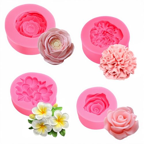 Set De 4 Moldes Silicona Para Velas Flores Molde Rosa Peonía Clavel Gardenia Moldes De Silicona Para Velas Diy Jabón Resina Chocolate Regalos Artesanales
