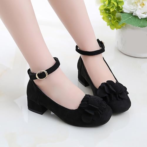IWIHMIV Girls Dress Sandals Girls Leather Soft Closed Toe Princess Thick High Heel Bow Shoes Summer Sandals2