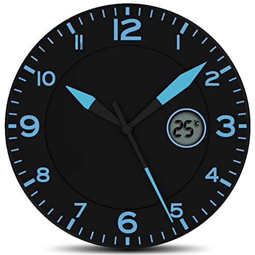 FISHTEC ® Horloge Murale Design Moderne - Pendule avec Ecran Température Digitale - Convient pour la Cuisine, Bureau, Salon, Salle de Bain - 25 CM (Noir & Bleu)